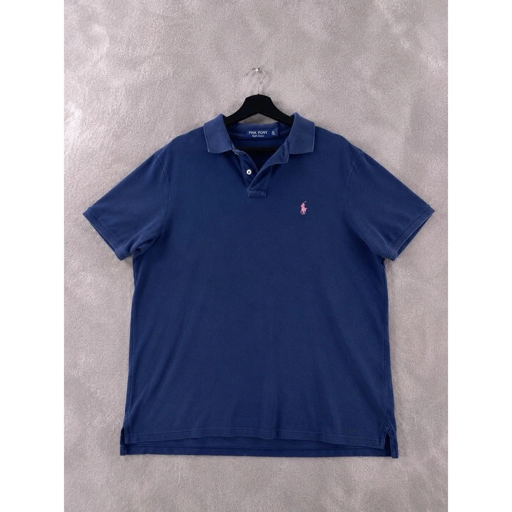 Ralph Lauren Pink Pony Polo Shirt Mens XL Navy Blue Cotton Classic Fit Preppy